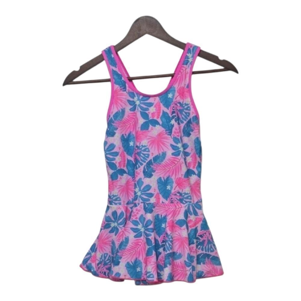 Girls Pink and Blue Floral Swimsuit One Piece